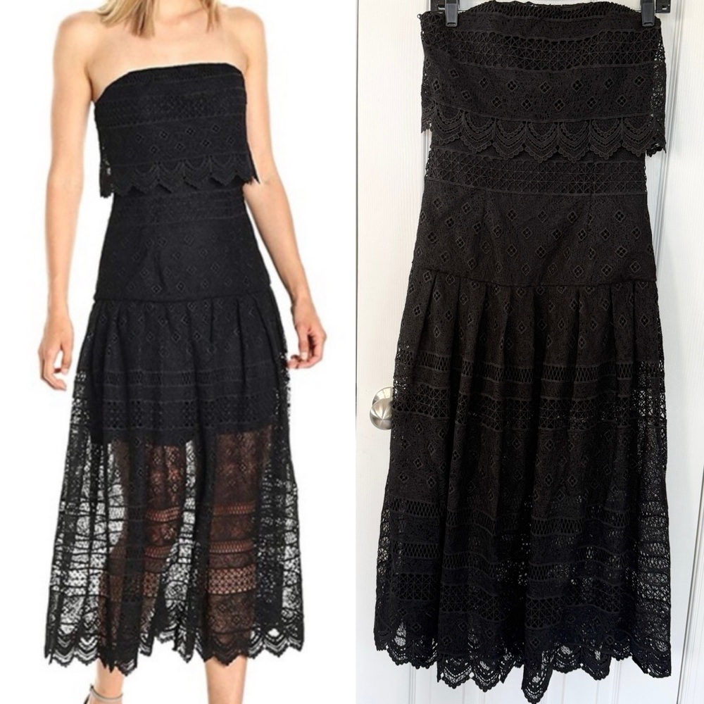 AMUR Grace Strapless Lace Midi Dress in Black Size 4